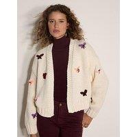 Apricot Butterfly Stitch Open Cardigan - Cream