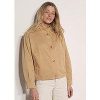 Apricot Pleat Shoulder High Neck Jacket - Beige