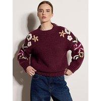 Apricot Embroidered Floral Sleeve Jumper - Red