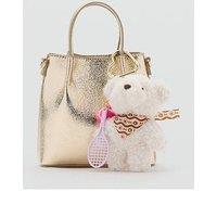 Mango Girls Metallic Bag With Tennis Teddy Bag Charm - Gold