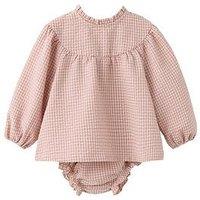 Mango Baby Girls Cotton Check Romper And Dress - Pink