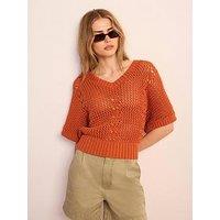 Mint Velvet Cotton Blend Knit Top - Orange