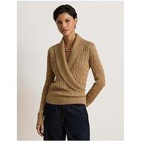 Lauren By Ralph Lauren Cable Knit Cotton Blend Shawl Collar Jumper - Beige