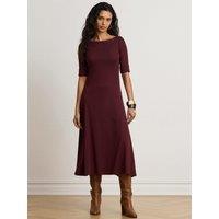 Lauren By Ralph Lauren Womens Munzie Stretch Cotton Jersey Midi Dress - Burgundy