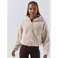Gym + Coffee Womens Training Industry Hooded Full Zip Zip Pockets Jacket - Beige