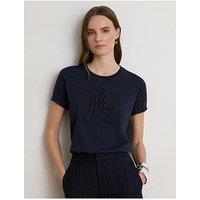 Lauren By Ralph Lauren Embroidered Logo Cotton Jersey T-Shirt - Navy