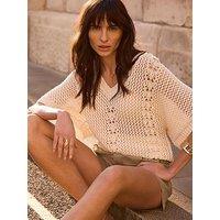 Mint Velvet Cotton Blend Knit Top - Ivory