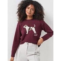 Lauren By Ralph Lauren Womens Intarsia Motif Ribbed Trim Crew Neck Sweater - Burgundy