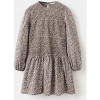 Mango Girls Shirred Floral Long Sleeve Dress - Brown