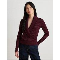 Lauren By Ralph Lauren Cable Knit Cotton Blend Shawl Collar Jumper - Burgundy