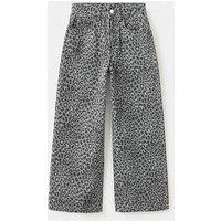 Mango Girls Leopard Print Wide Leg Jeans - Dark Grey