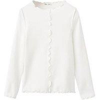 Mango Girls Ribbed Lettuce Hem Long Sleeve T-Shirt - Light Cream