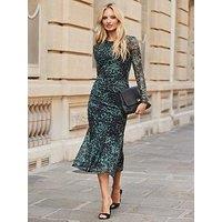 Sosandar Khaki Animal Print Mesh Dress - Green