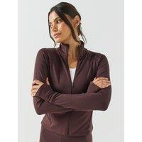 Gym + Coffee Womens Training Day Full Zip Thumbhole Midlayer - Brown