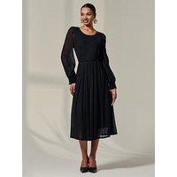 Jolie Moi Long Sleeve Mesh Midi Dress - Black