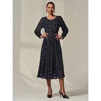 Jolie Moi Long Sleeve Mesh Midi Dress - Black