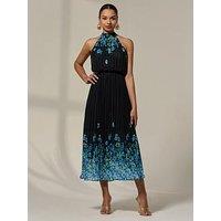 Jolie Moi Pleated Halterneck Maxi Dress - Blue