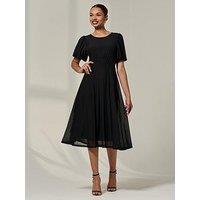 Jolie Moi Puff Sleeve Mesh Midi Dress - Black