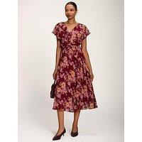 Jolie Moi Printed Ruffle Detail Pleated Chiffon Midi Dress - Pink