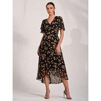 Jolie Moi Angel Sleeve Pleated Chiffon Midaxi Dress - Black
