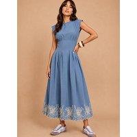 Little Mistress Blue Sleeveless Embroidered Midi Dress