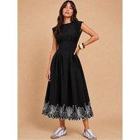 Little Mistress Black Sleeveless Embroidered Midi Dress