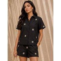 Little Mistress Black Embroidered & Blend Shirt