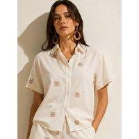 Little Mistress White Embroidered Cotton Shirt