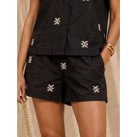 Little Mistress Black Embroidered Cotton Shorts