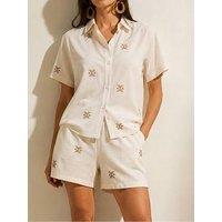 Little Mistress White Embroidered Cotton Shorts