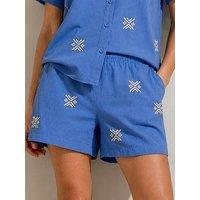 Little Mistress Blue Embroidered Cotton Shorts