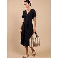 Little Mistress Black Crepe Button-Down Midi Dress