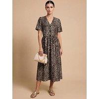 Little Mistress Animal Print Crepe Button-Down Midi Dress