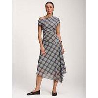 Jolie Moi Asymmetric Draped Mesh Dress - Blue