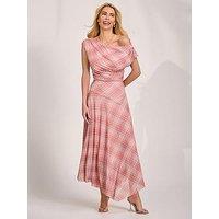 Jolie Moi Asymmetric Draped Mesh Maxi Dress - Pink