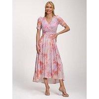 Jolie Moi Petite Mesh Print Dip Hem Maxi Dress - Purple