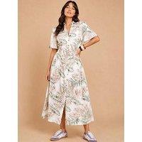 Little Mistress Palm Print Button-Down Shirt Midi Dress