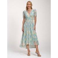 Jolie Moi Petite Mesh Print Dip Hem Maxi Dress - Green