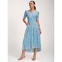 Jolie Moi Printed Mesh Dip Hem Maxi Dress - Blue