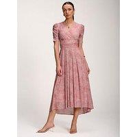 Jolie Moi Printed Mesh Dip Hem Maxi Dress - Pink