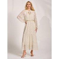 Jolie Moi Textured Chiffon Long Sleeve Maxi Dress - Cream