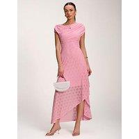Jolie Moi Asymmetric Draped Lace Maxi Dress - Pink