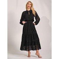 Jolie Moi Textured Chiffon Long Sleeve Maxi Dress - Black