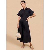 Little Mistress Black Cotton Linen Button-Down Midi Dress