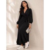 Little Mistress Black Long Sleeve Wrap Midi Dress