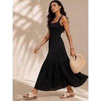Little Mistress Black Cotton Gauze Smocked Maxi Dress