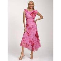 Jolie Moi Asymmetric Draped Print Lace Maxi Dress - Pink