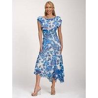 Jolie Moi Asymmetric Draped Print Lace Maxi Dress - Blue