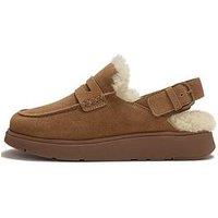 Fitflop Womens Microwobbleboard Shearling-Lined Back-Strap Slippers - Brown