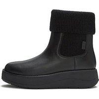 Fitflop Womens Ribbed Knit Collar Low Heel Ankle Boots - Black